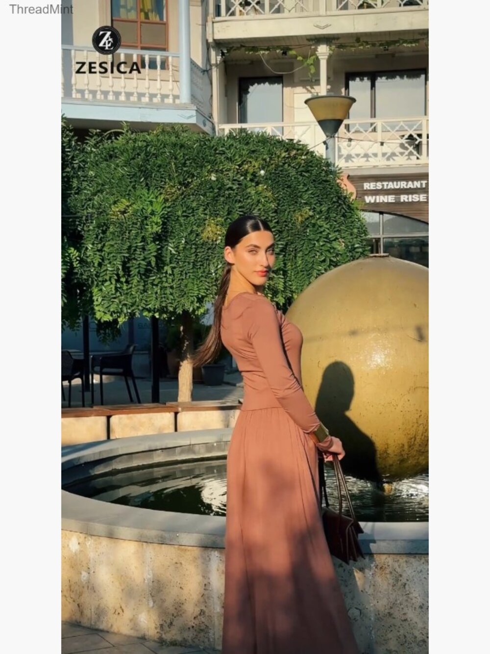 Long Sleeve Knit Maxi Dress with Pockets Swing Pleated A-Line - Picture 7 of 7